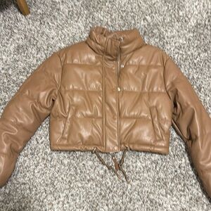 Faux leather cropped jacket